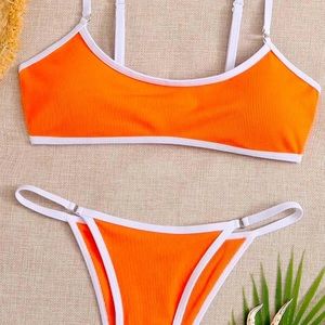 Hot Orange with White Trim Bikini Set